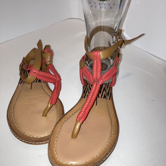 Women’s Dolce Vida Leather Double ANKLE Strap Sandal Size 6 1/2 M Pink Gladiator - Picture 6 of 7